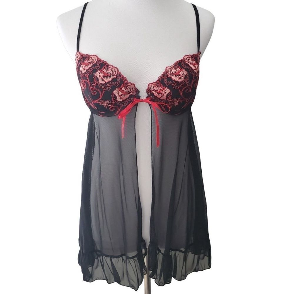 Inner Secrets‎ Mesh Babydoll Lingerie Chemise black red pink Valentine's medium
